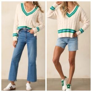 Ivory Cable Knit V Neck Oversized Sweater, size‎ M